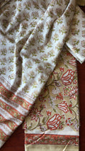 Unstitched Cotton Suit Piece 3 piece set with Hand block print Red Bunch leaf