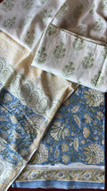 Unstitched Cotton Suit Piece 3 piece set with Hand block print Blue Ball