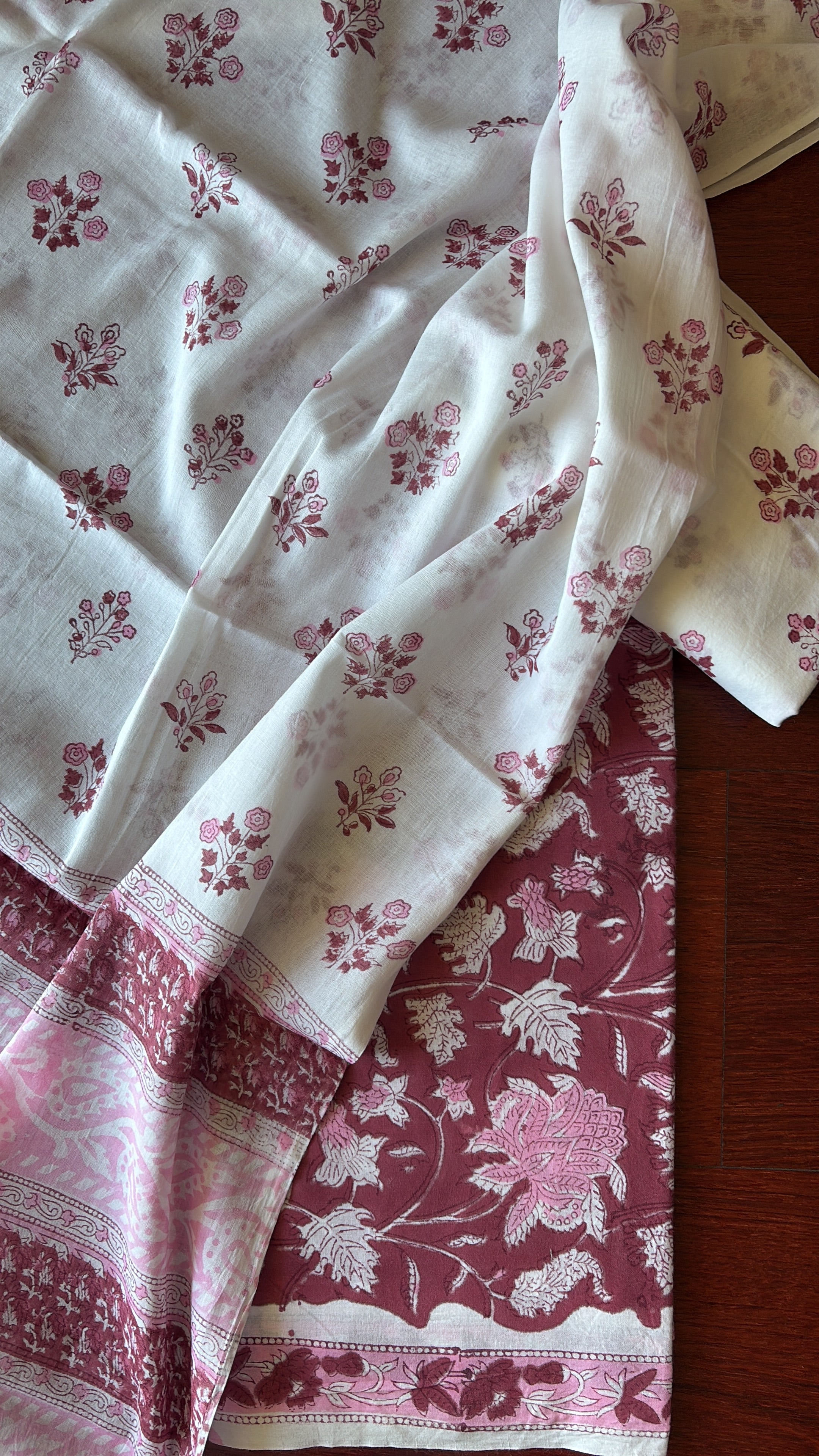 Unstitched Cotton Suit Piece 3 piece set with Hand block print Suitable for summers