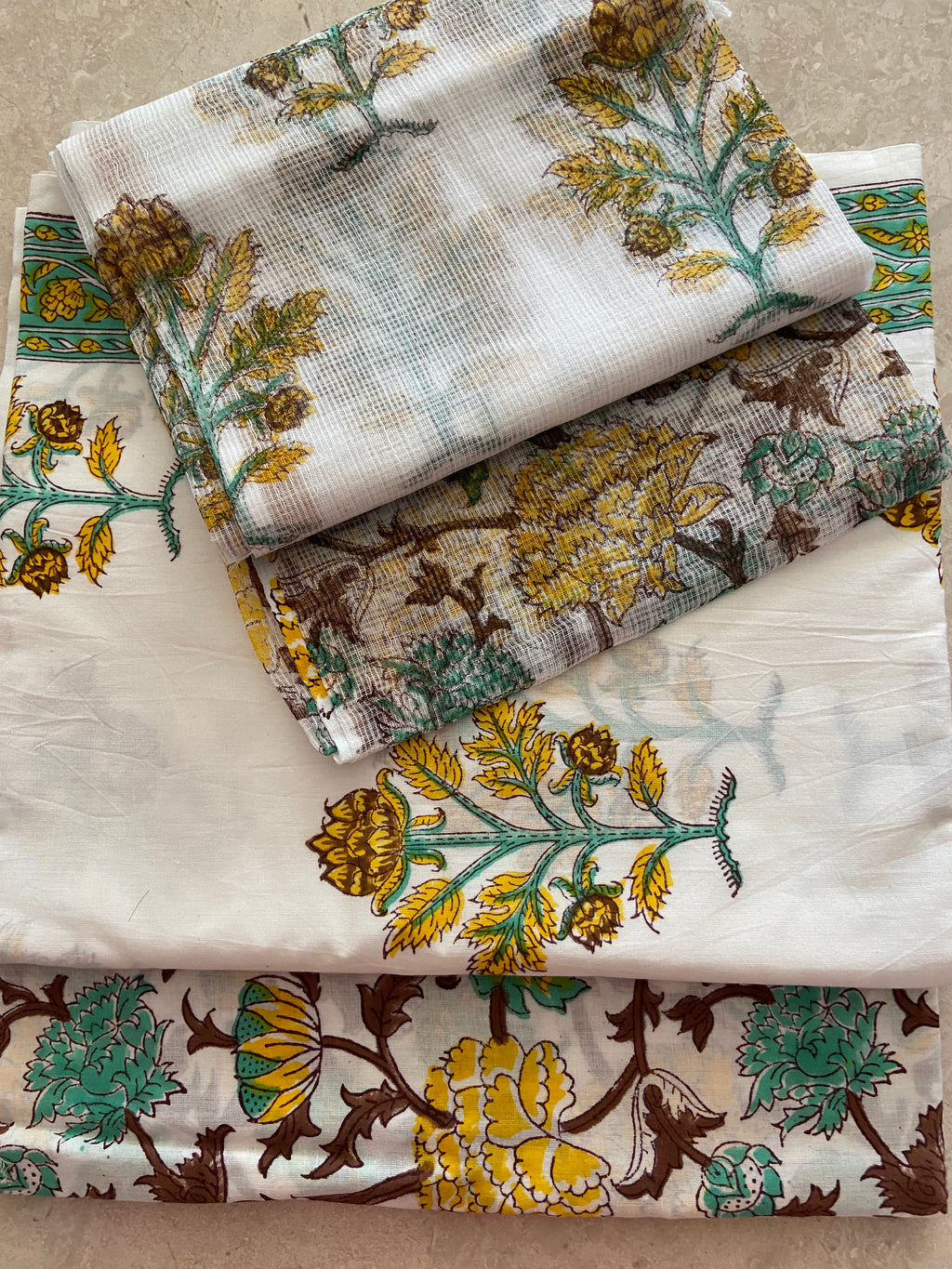 Unstitched Cotton Suit piece with Kota Doriya dupatta 3 piece set- Imprints Touch