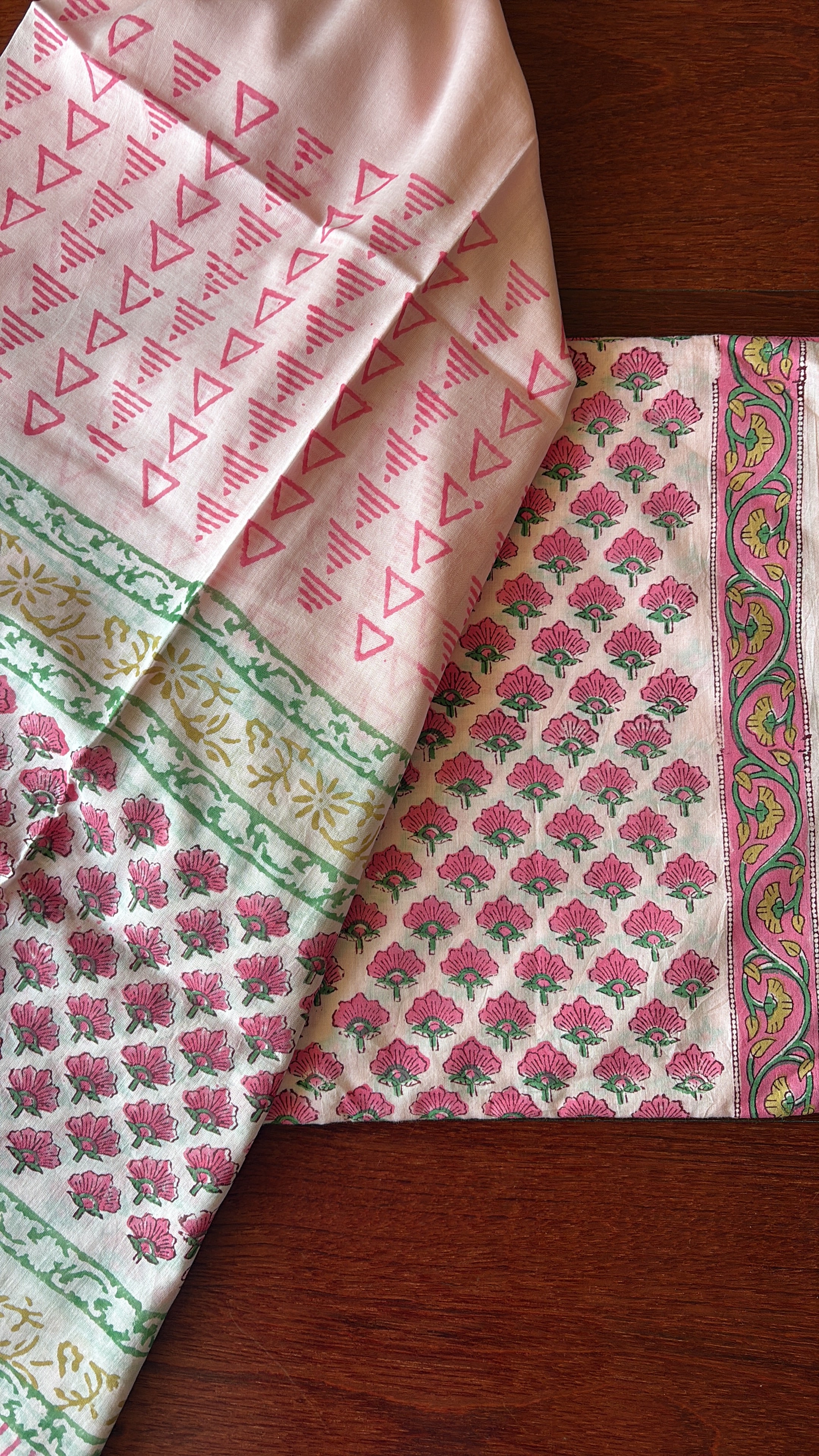 Unstitched Cotton Suit Piece 3 piece set with Hand block print