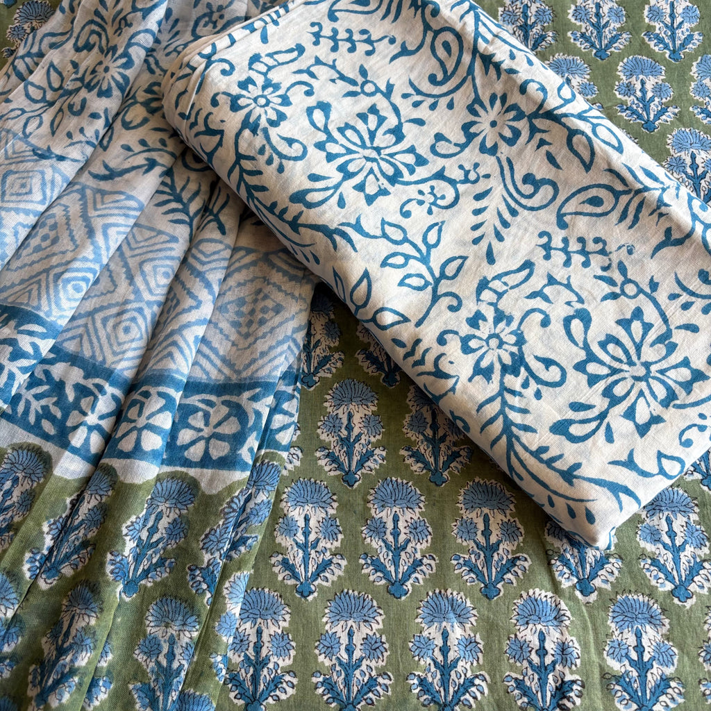 Unstitched Cotton Suit piece with dupatta 3 piece set - Airy Affair