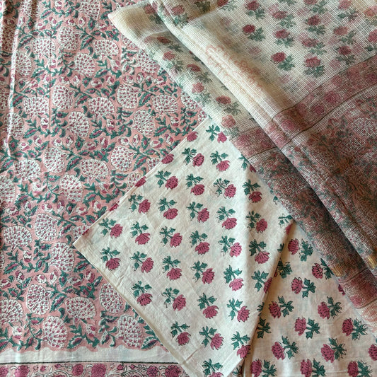 Unstitched Cotton Suit piece with Kota Doriya dupatta 3 piece set- Enchanting Essence