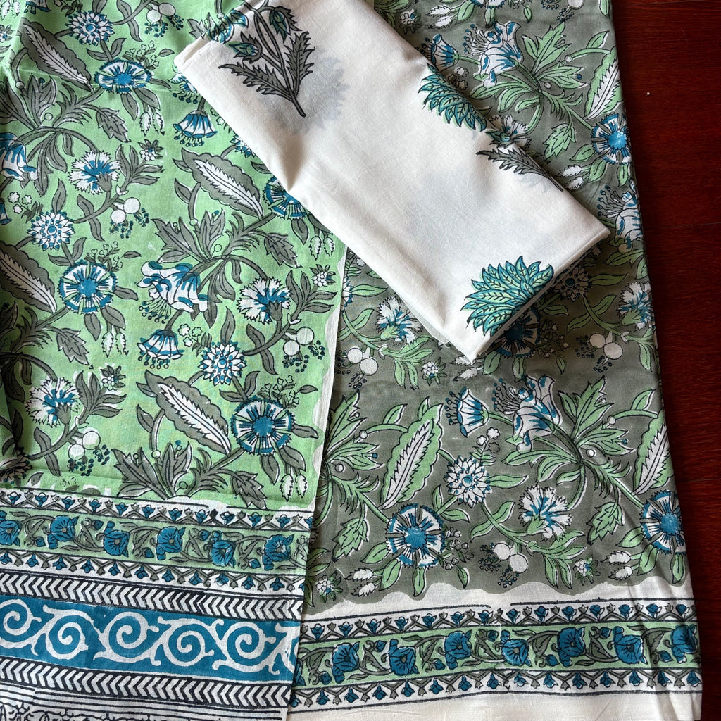 Unstitched Cotton Suit piece with cotton dupatta 3 piece set- Serene Symphony