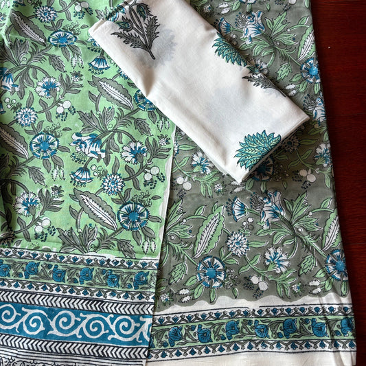 Unstitched Cotton Suit piece with cotton dupatta 3 piece set- Serene Symphony