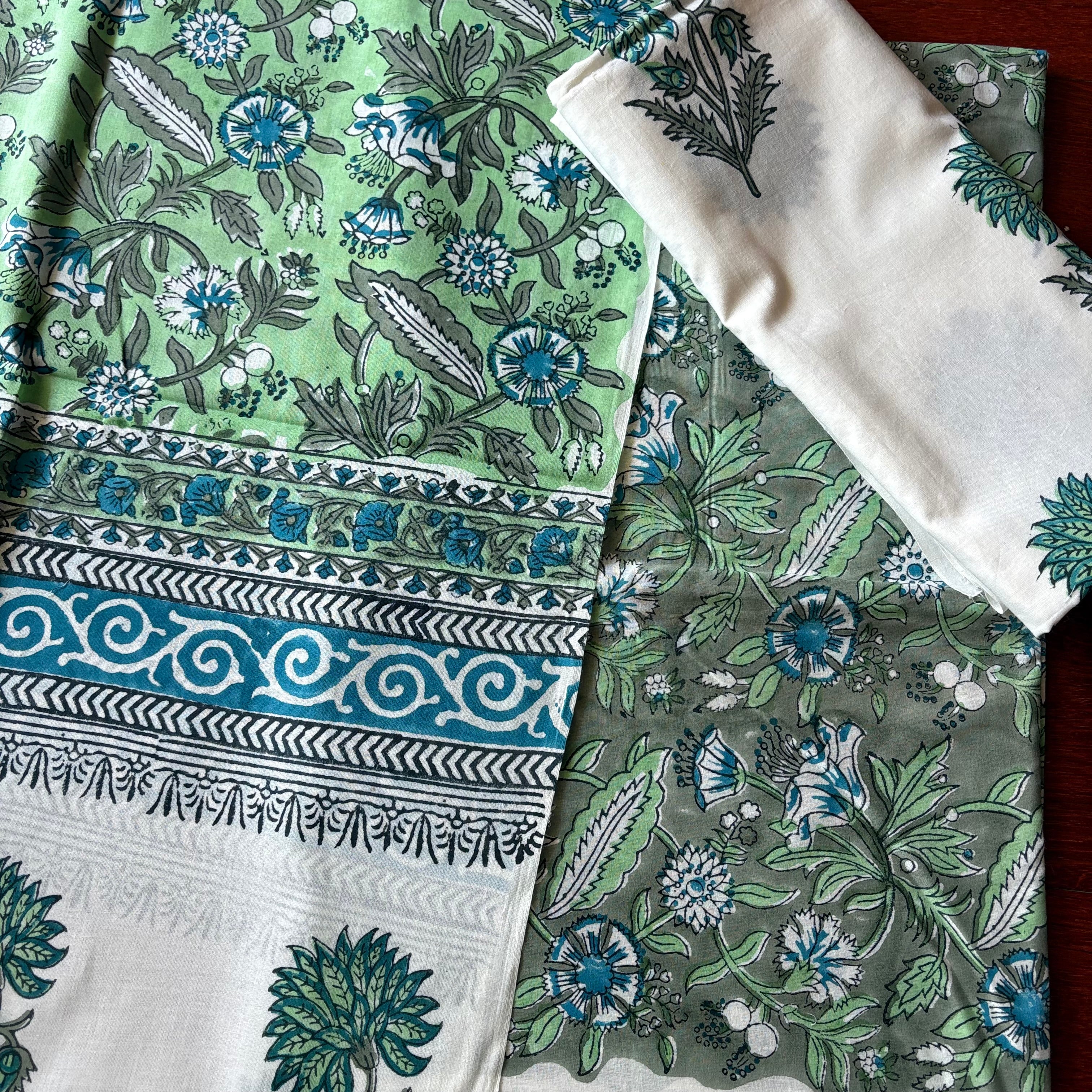 Unstitched Cotton Suit piece with cotton dupatta 3 piece set- Serene Symphony