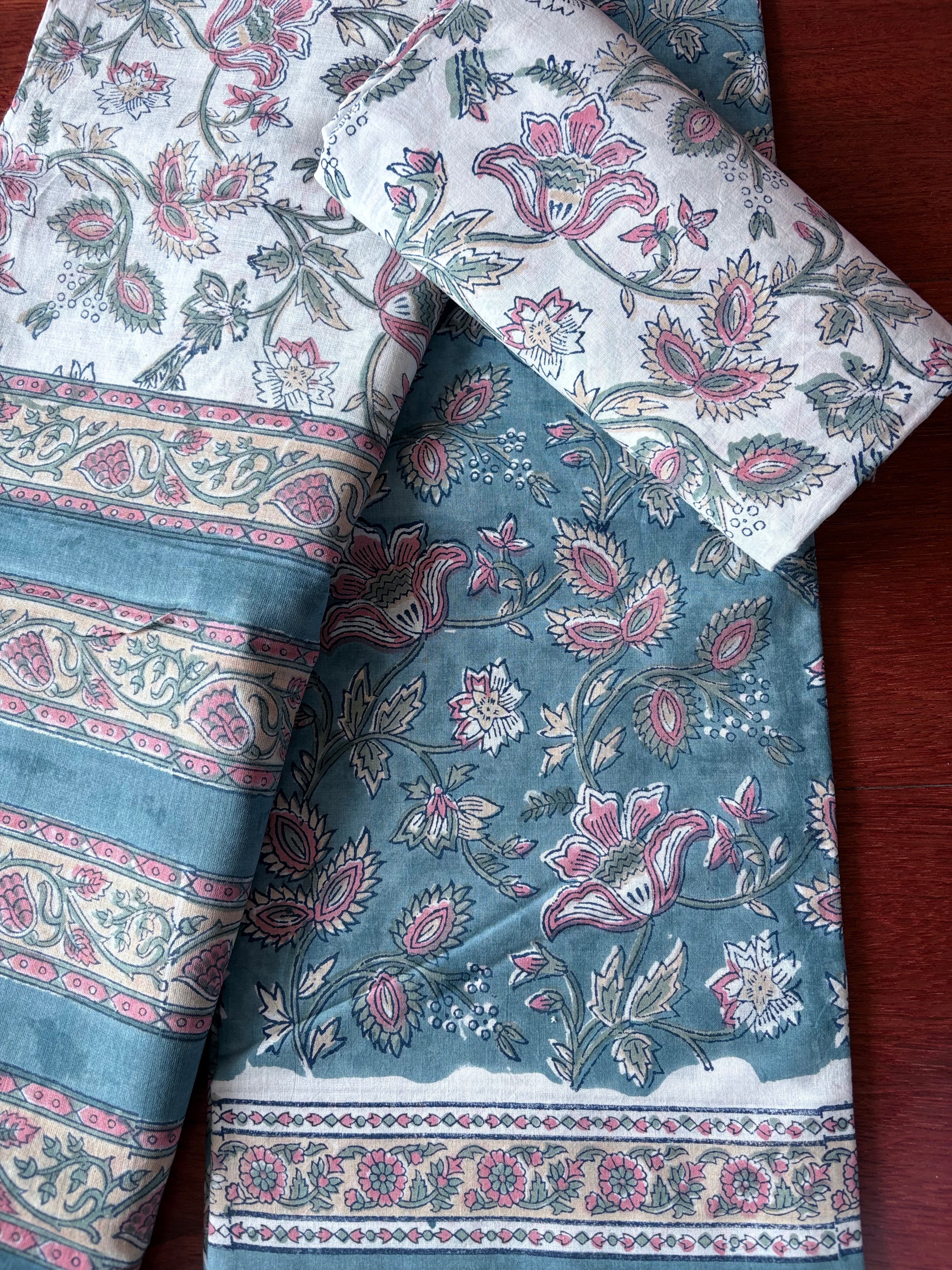 Unstitched Cotton Suit Piece with cotton dupatta 3 piece set - Ethnic Elegance