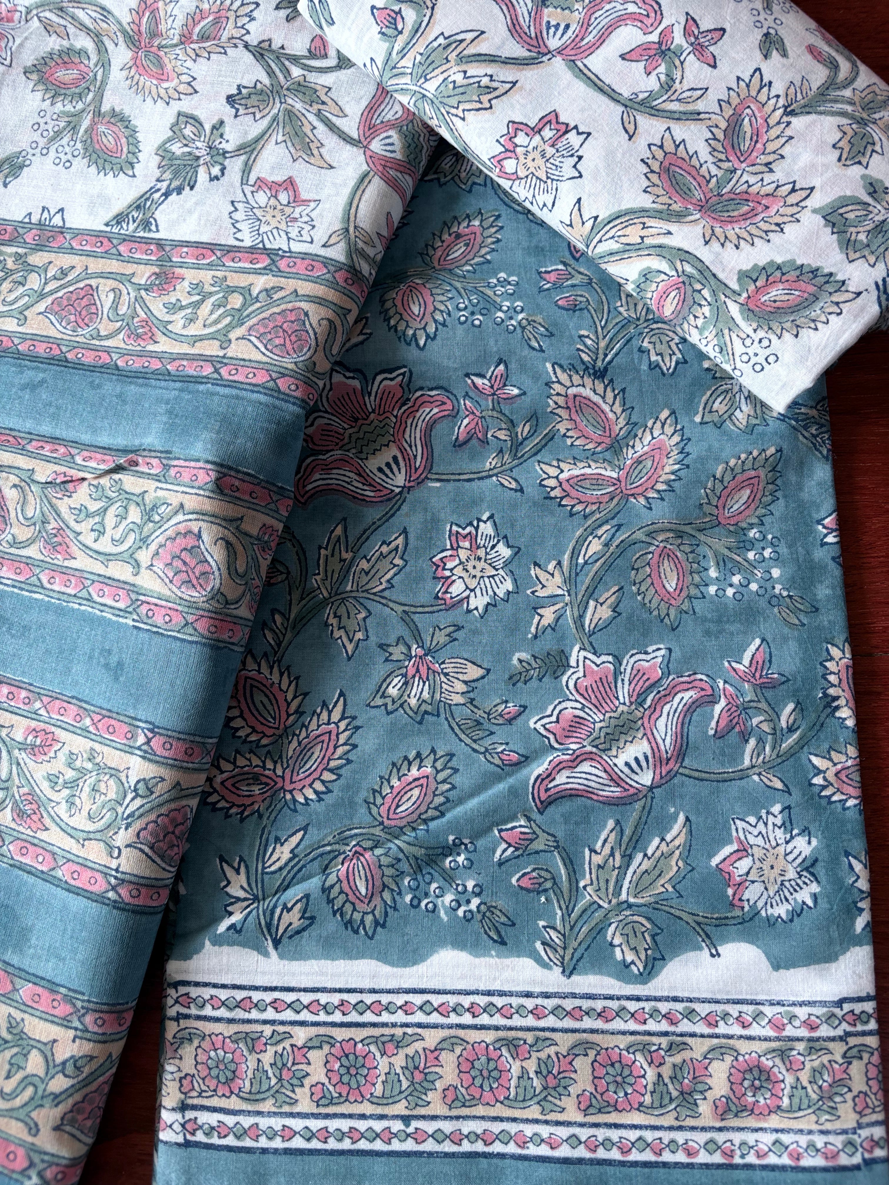 Unstitched Cotton Suit Piece with cotton dupatta 3 piece set - Ethnic Elegance