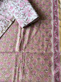 Unstitched Chanderi kurta piece with Chanderi dupatta and cotton pant fabric 3 piece set Pink small Boota