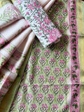 Unstitched Maheswari kurta piece with Maheswari dupatta and cotton pant fabric 3 piece set - 3 leaf flower