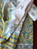 Unstitched Cotton Suit Piece 3 piece set with Hand block print Suitable for summers