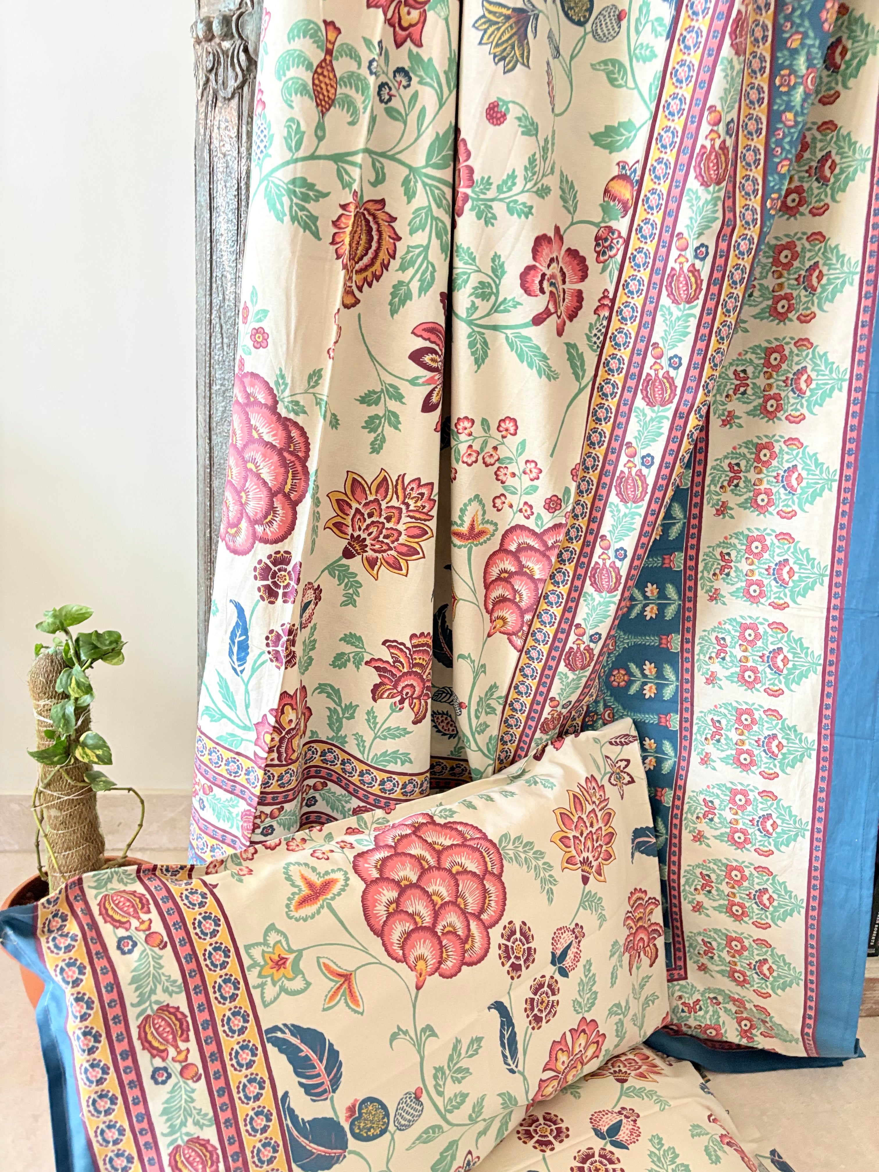 Red Big cotton flower design Screen print bedsheet