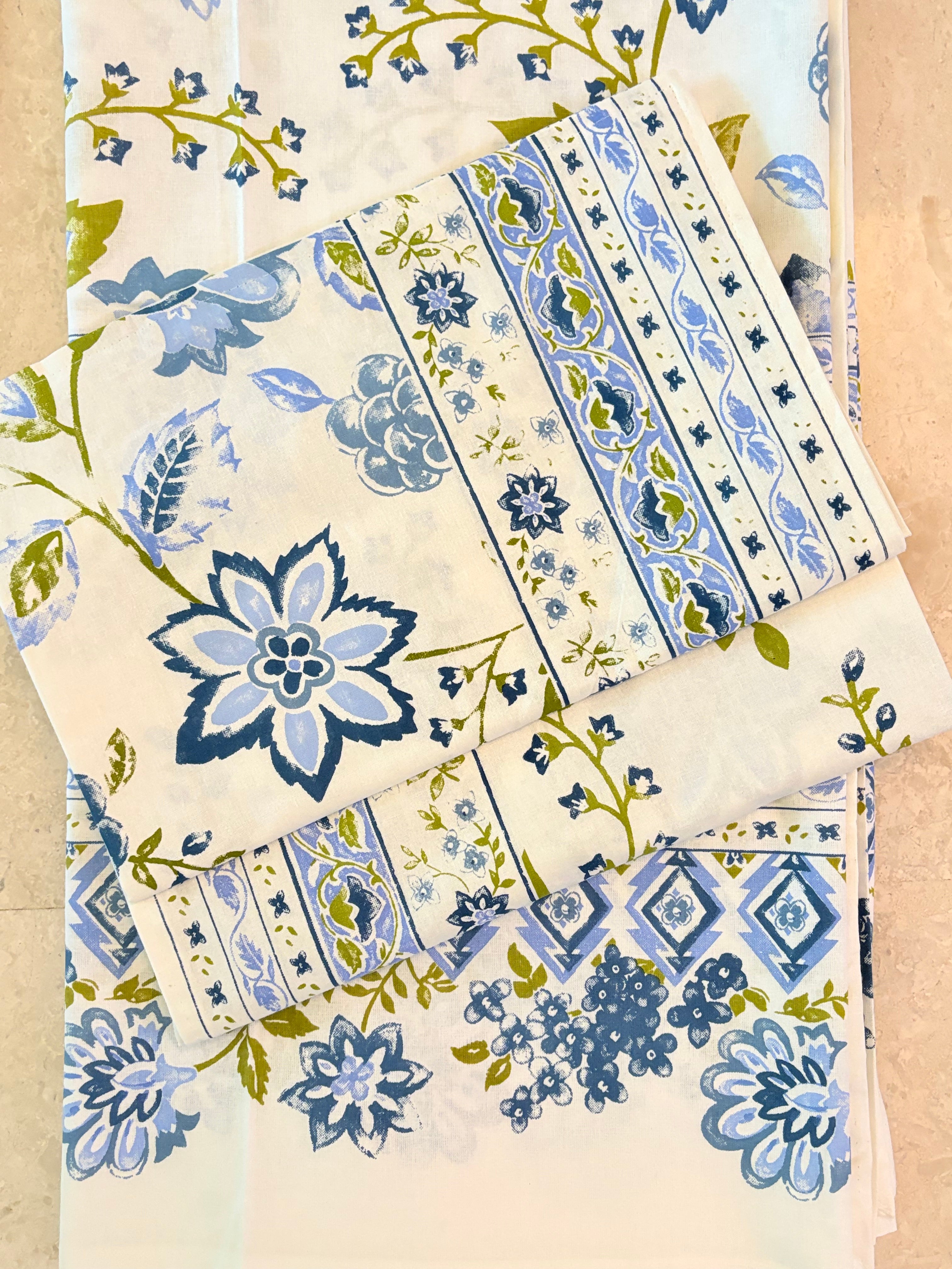 Blue Pointed flower design Screen print bedsheet