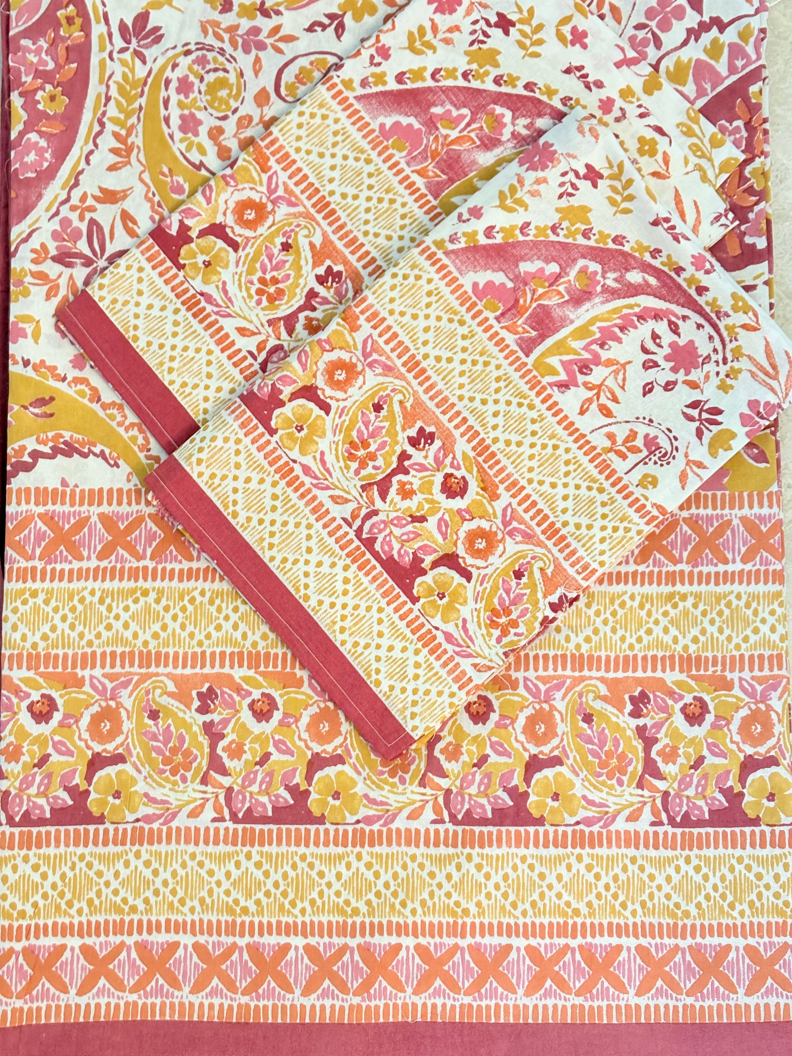 Yellow and Orange Paisley design Screen print bedsheet