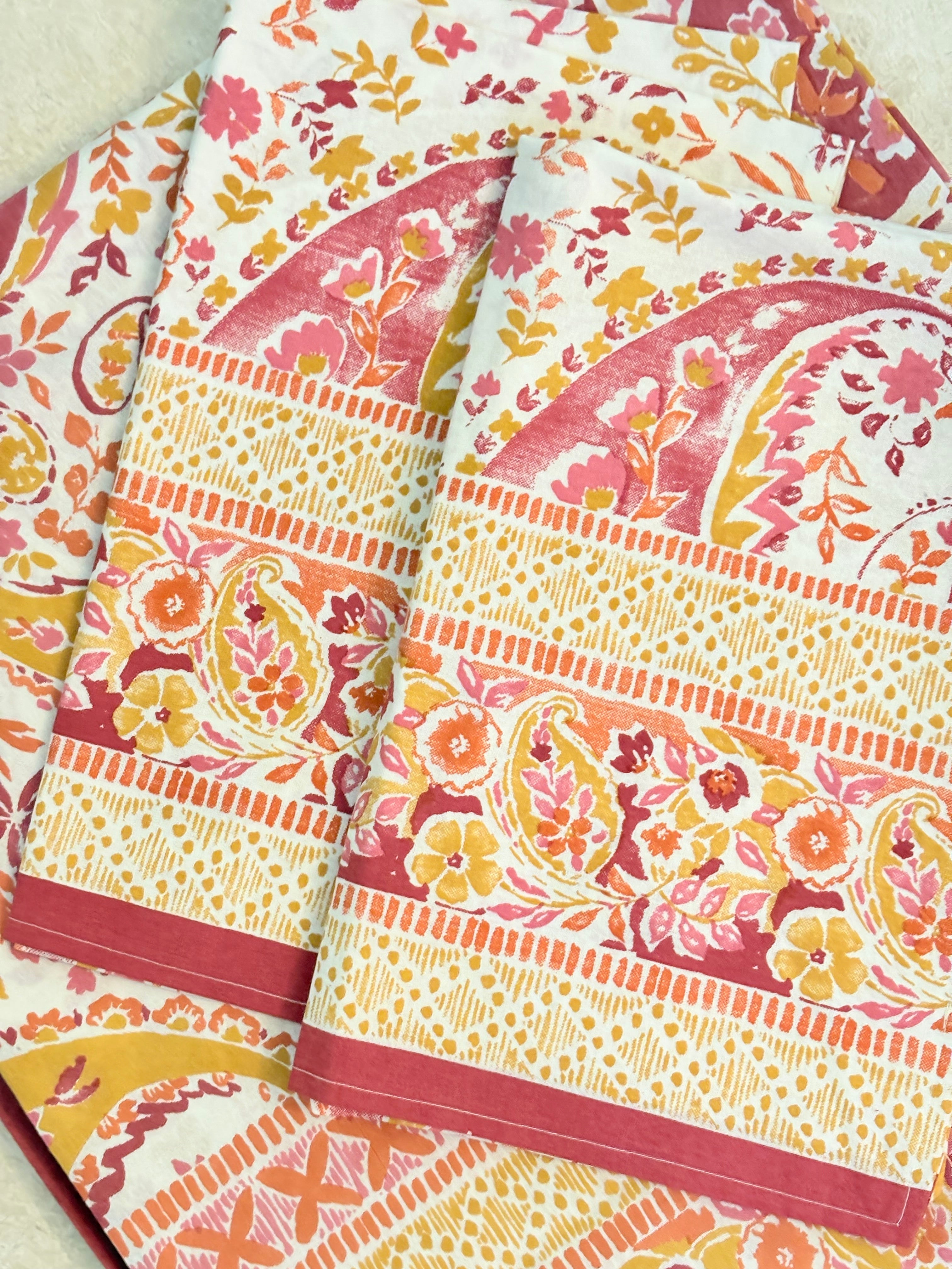 Yellow and Orange Paisley design Screen print bedsheet