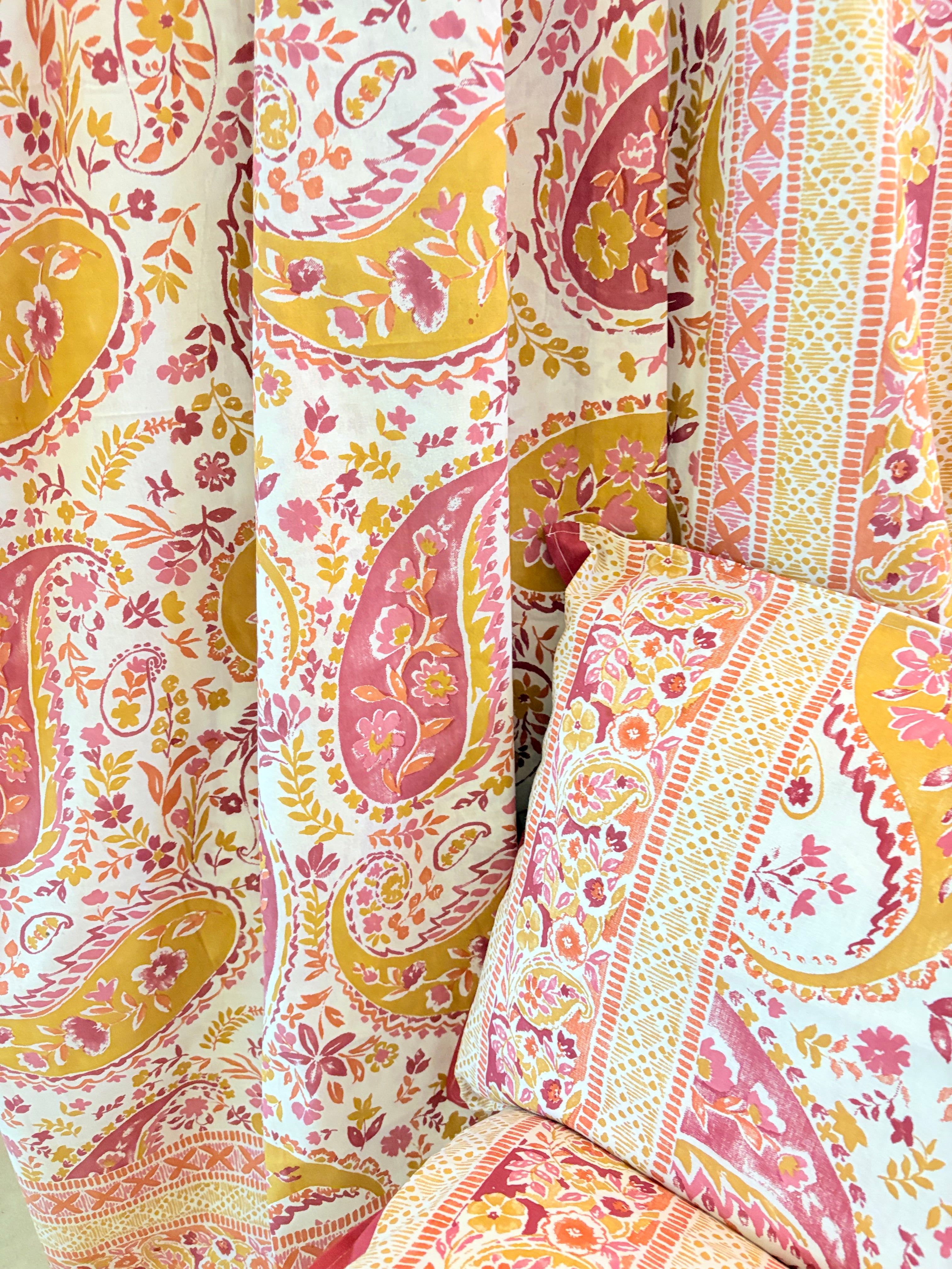 Yellow and Orange Paisley design Screen print bedsheet