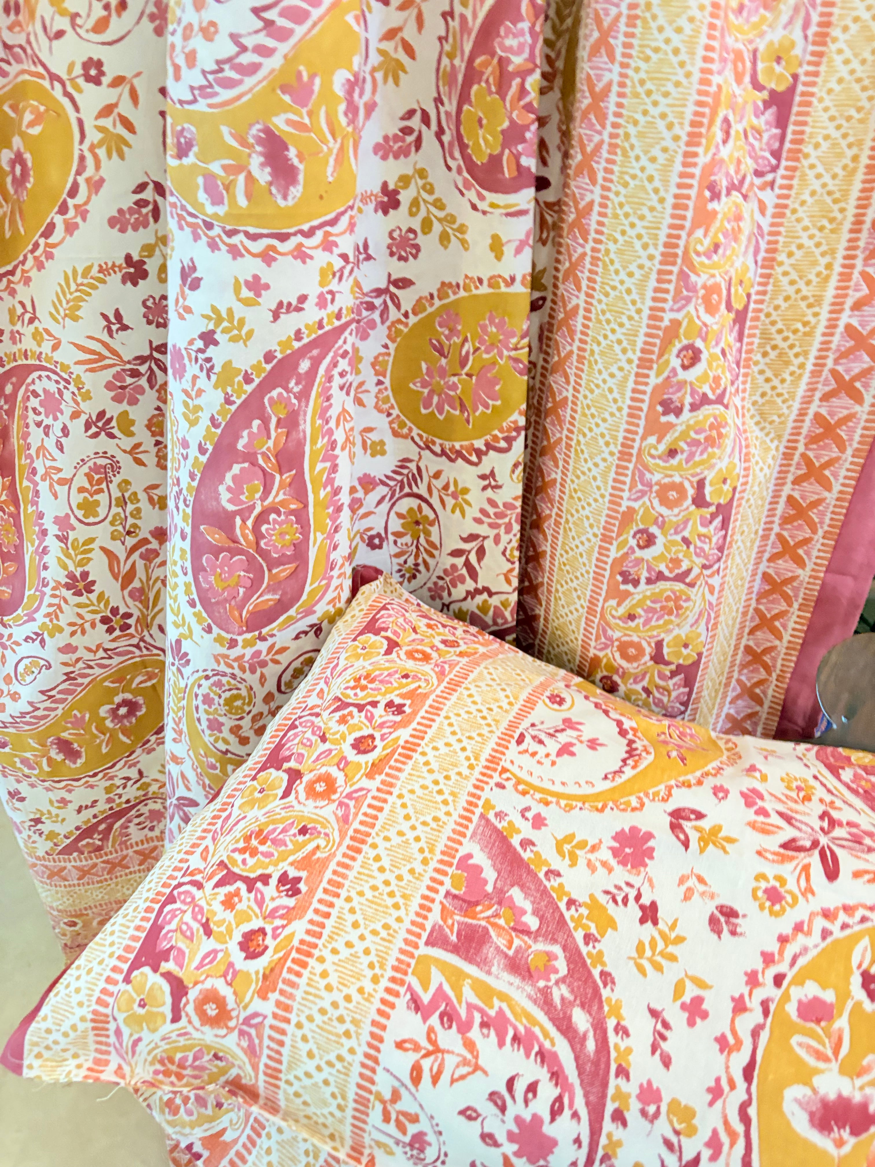 Yellow and Orange Paisley design Screen print bedsheet