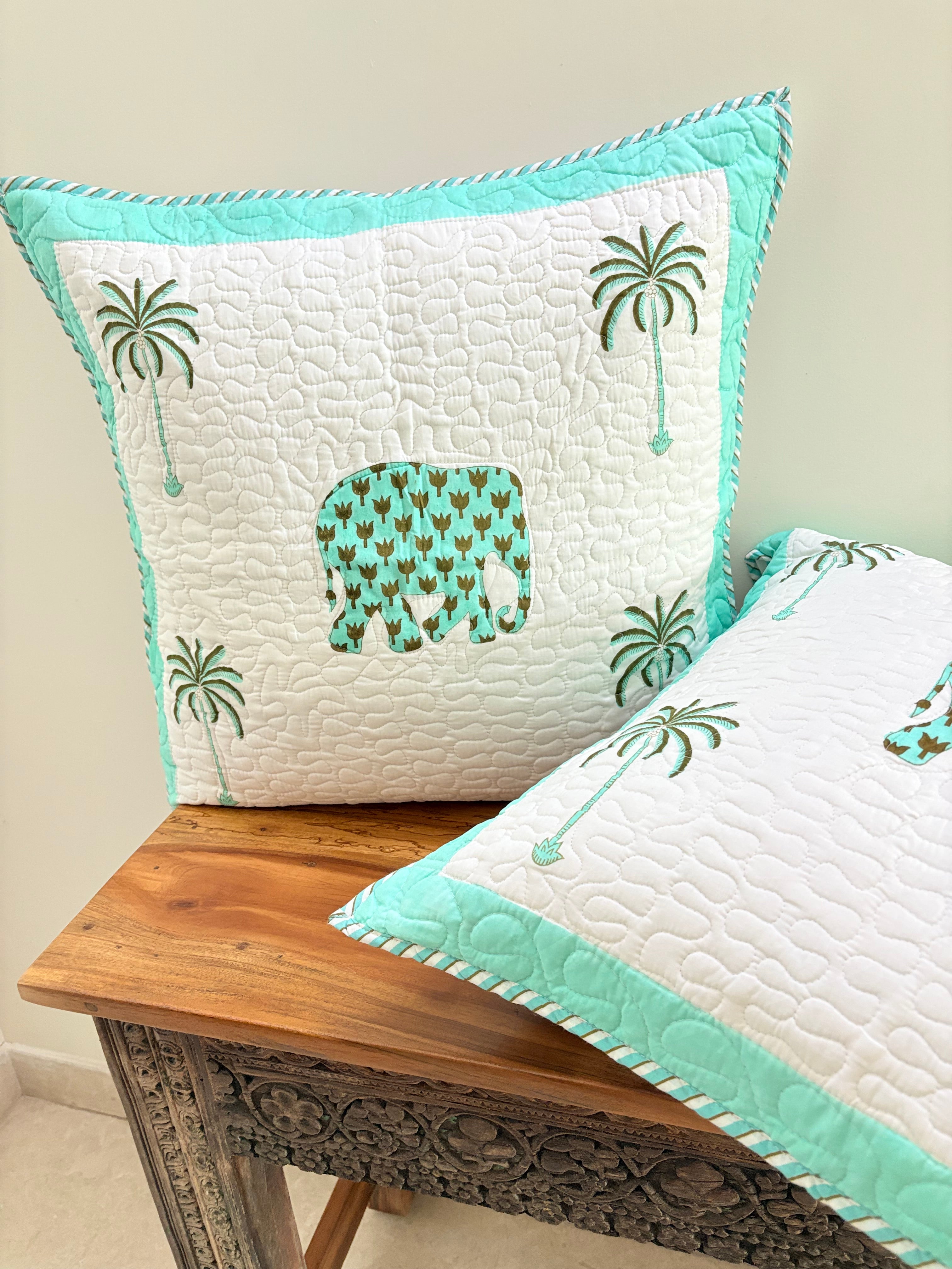 24*24 Cushion Cover Green Elephant