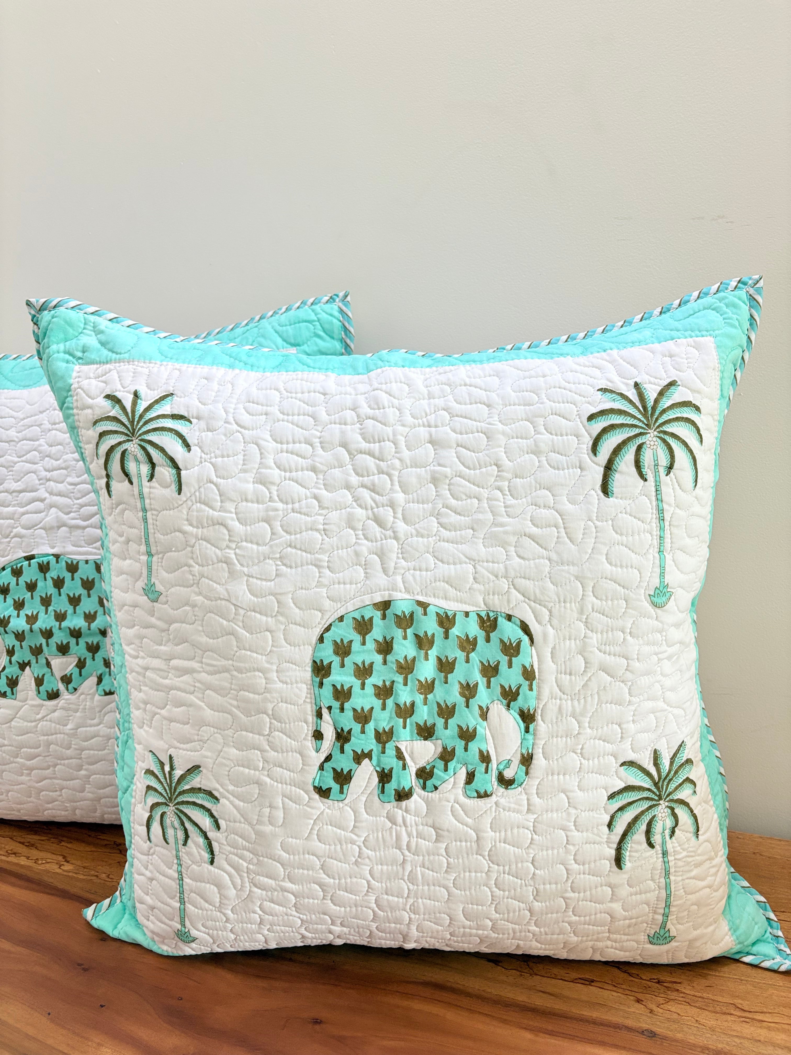 24*24 Cushion Cover Green Elephant