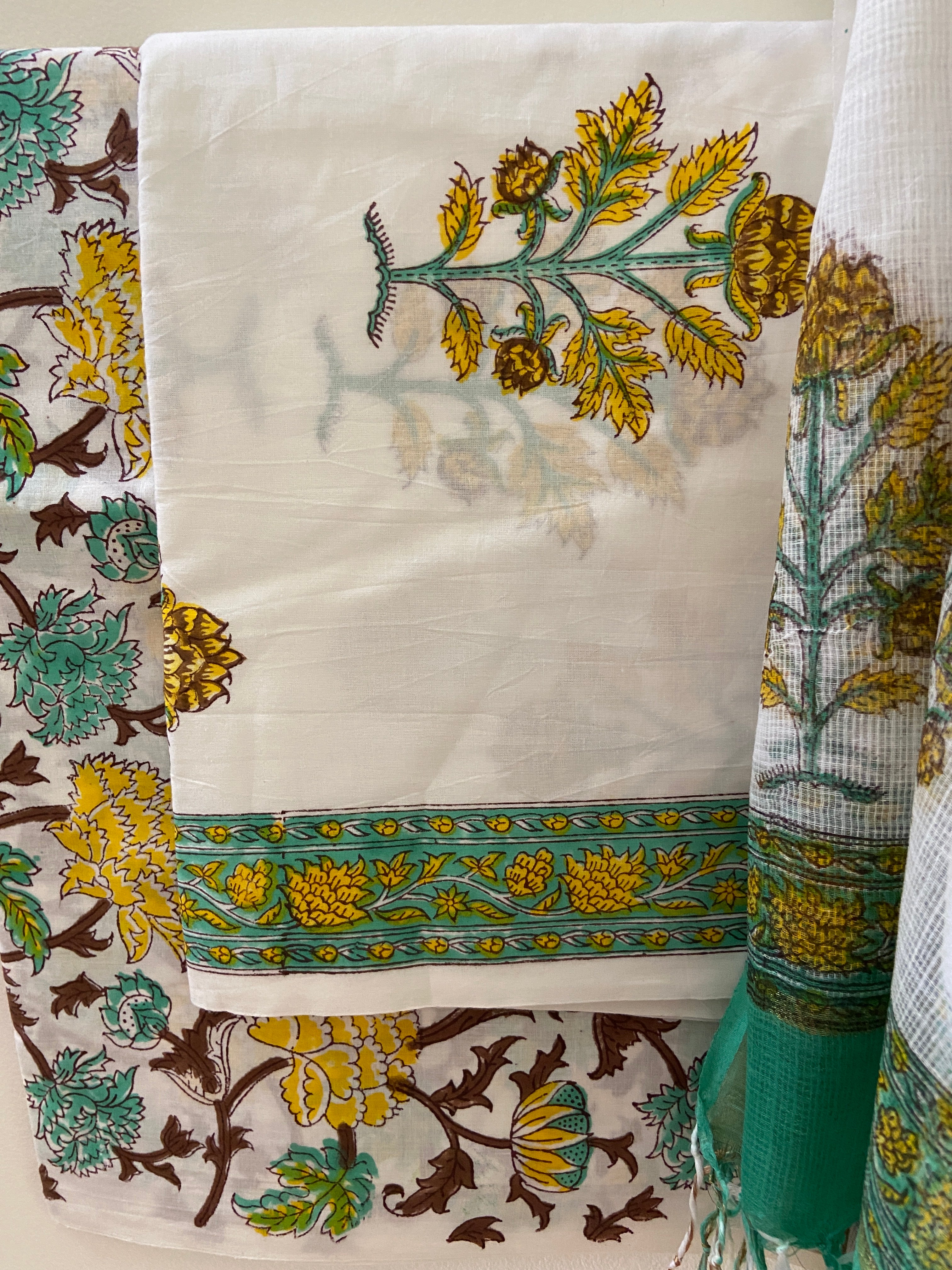 Unstitched Cotton Suit piece with Kota Doriya dupatta 3 piece set- Imprints Touch