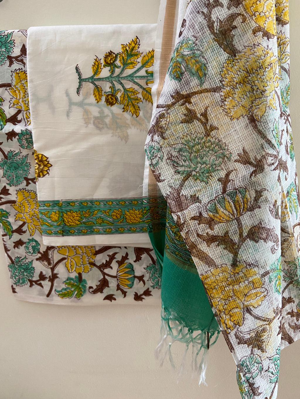 Unstitched Cotton Suit piece with Kota Doriya dupatta 3 piece set- Imprints Touch