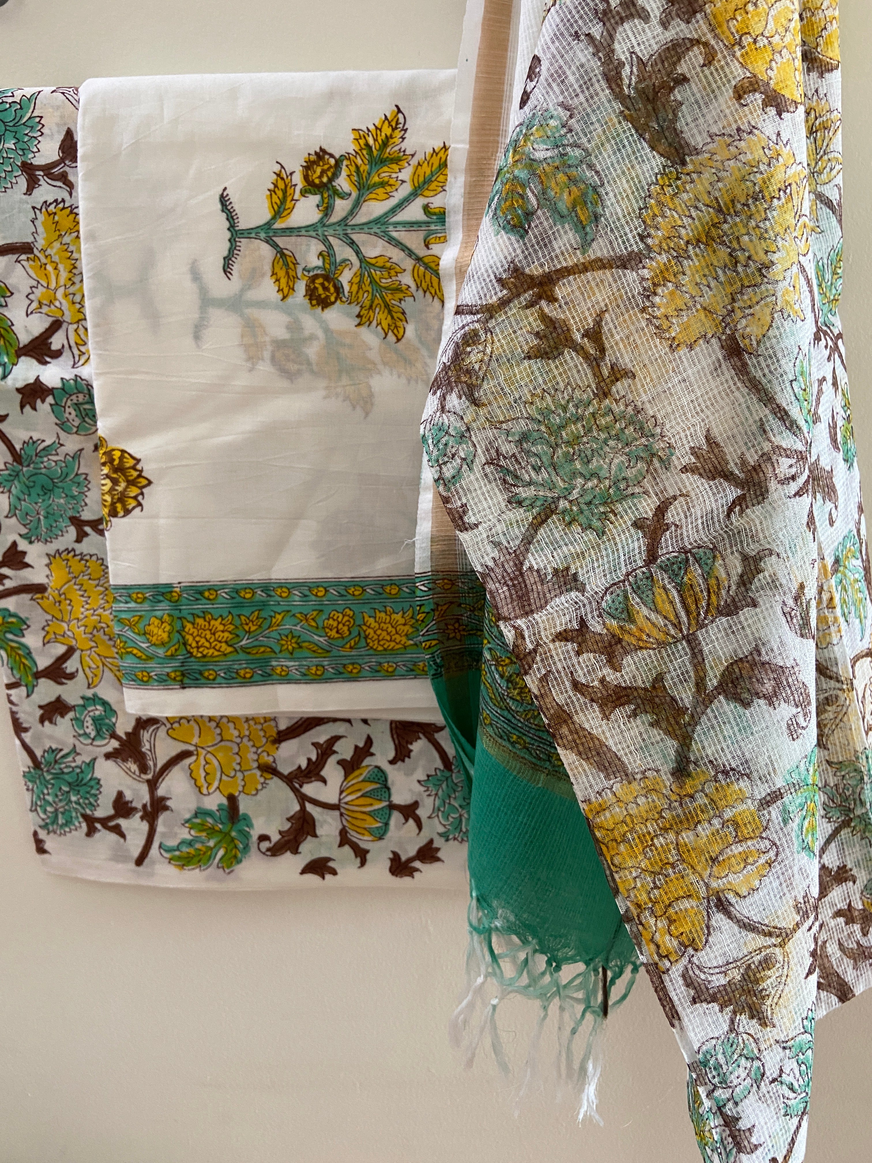 Unstitched Cotton Suit piece with Kota Doriya dupatta 3 piece set- Imprints Touch