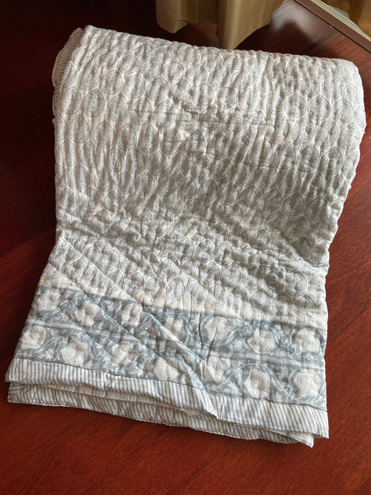 Premium quality Hand Block Cotton Quilt - Leaf Print