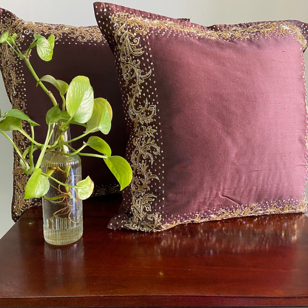 Cushion Cover - Zardosi border Brown