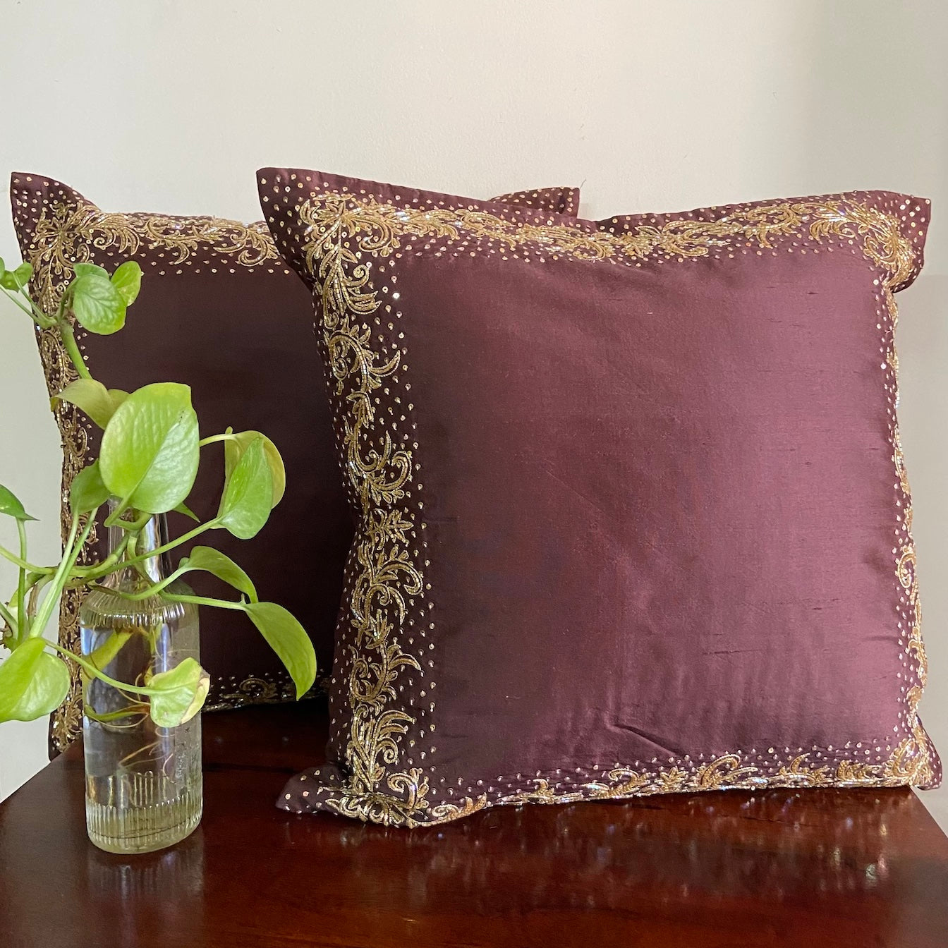 Cushion Cover - Zardosi border Brown