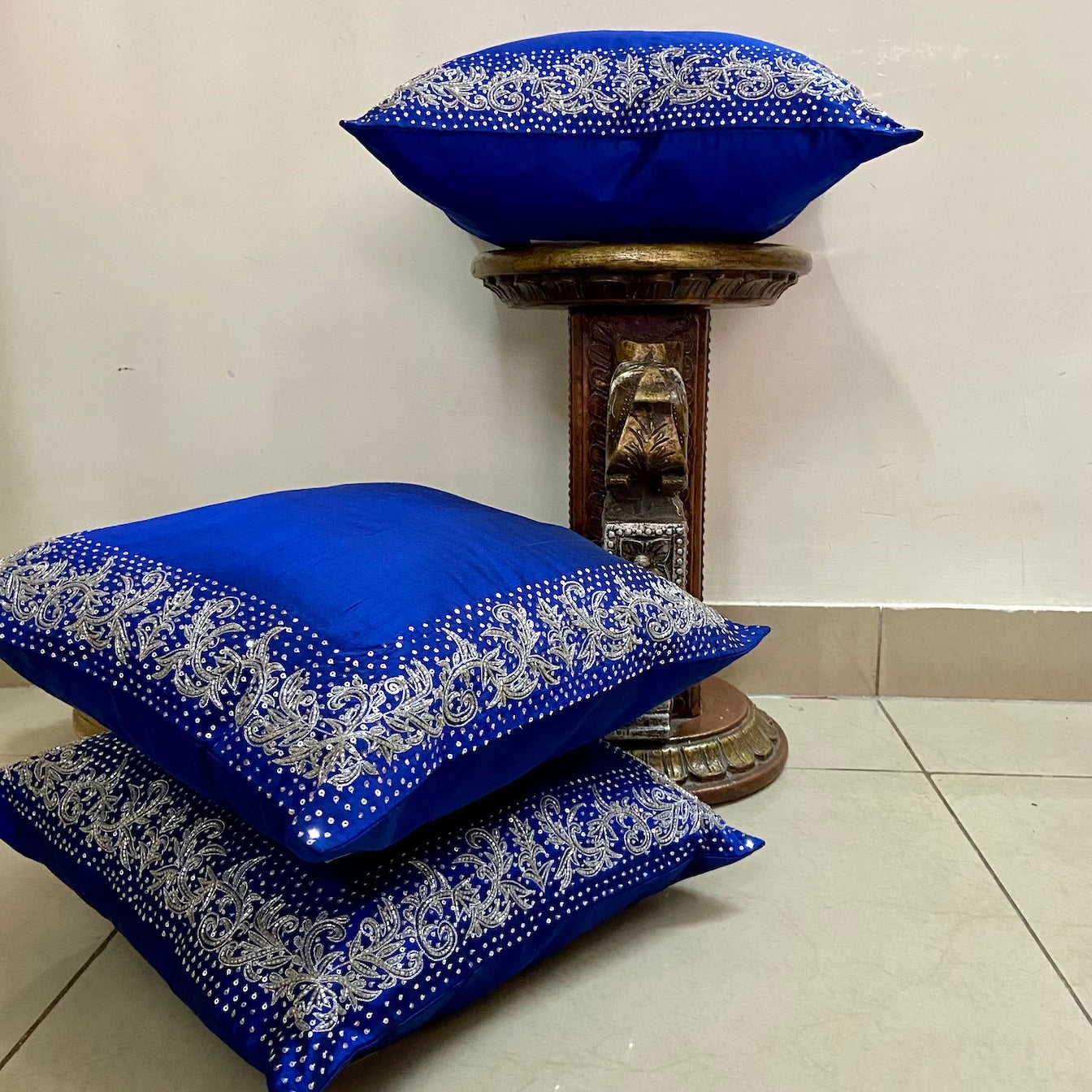 Cushion Covers - Zardosi Border Blue
