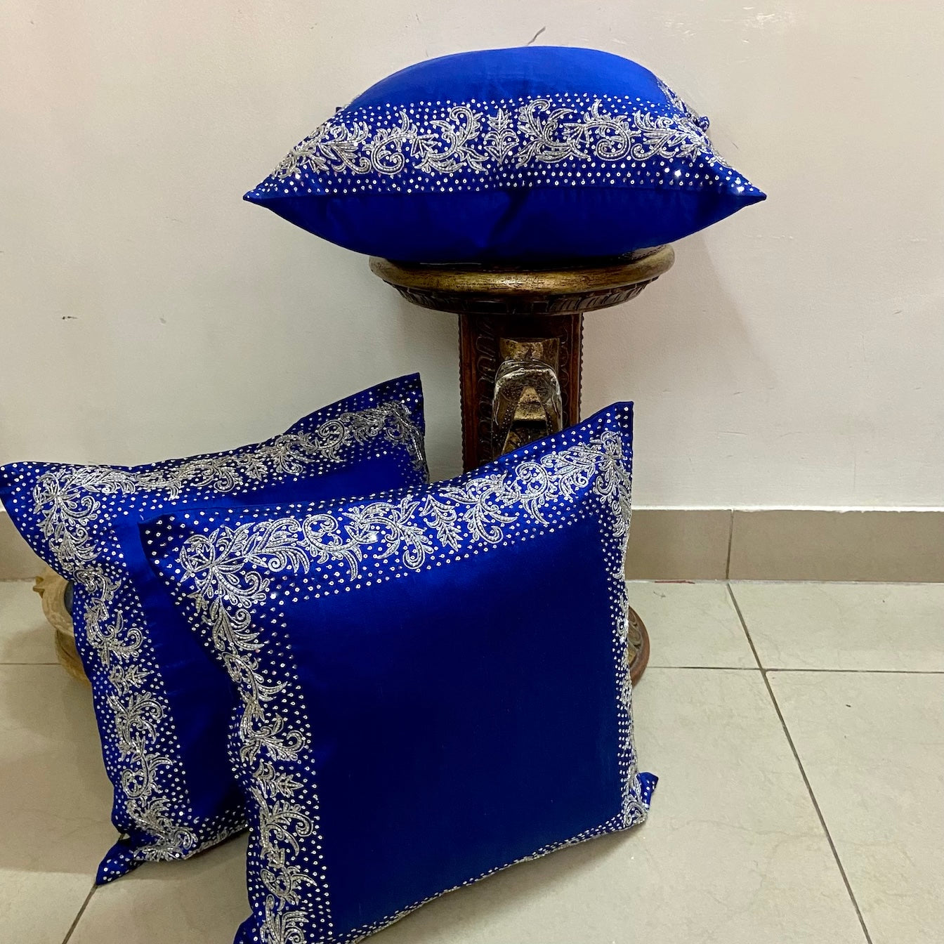 Cushion Covers - Zardosi Border Blue