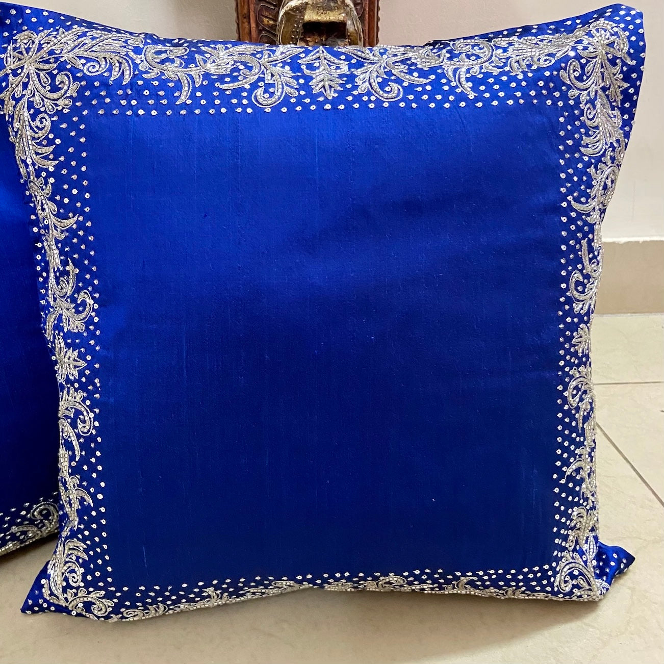 Cushion Covers - Zardosi Border Blue
