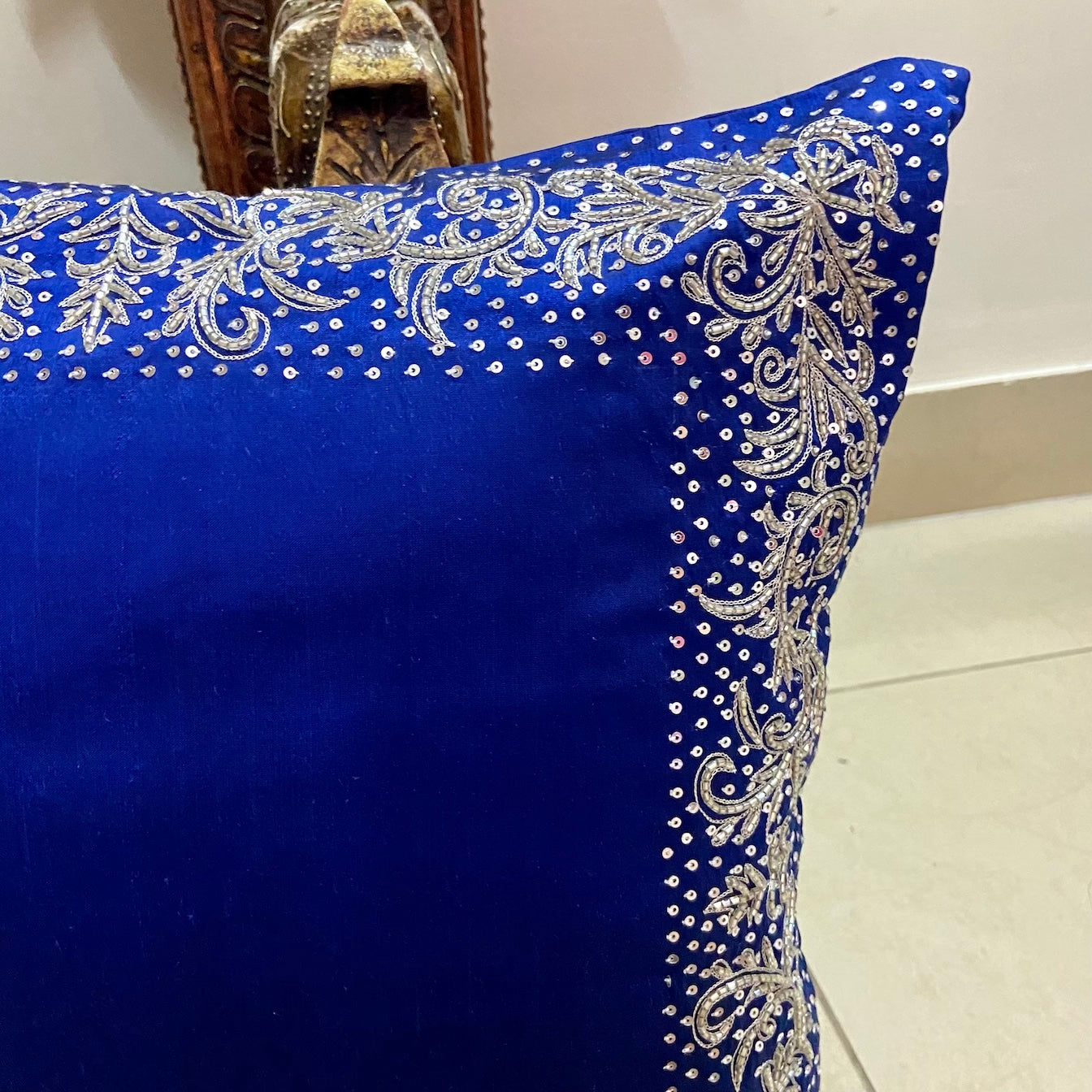 Cushion Covers - Zardosi Border Blue